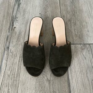 Kate Spade Warren Moss Green Scalloped Suede Mules